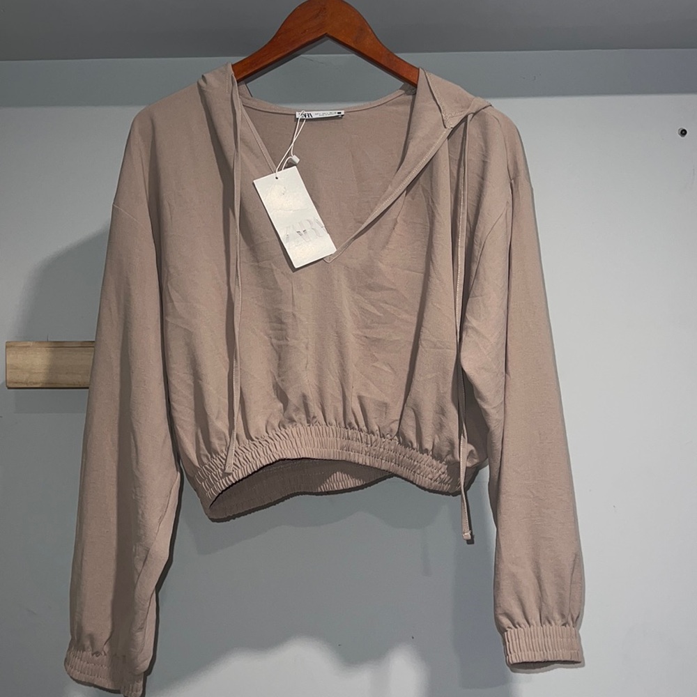Zara brown hoodie top NWT